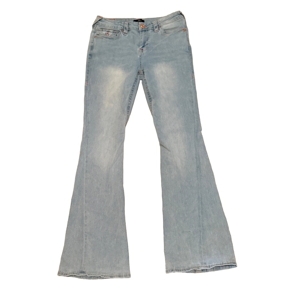 True Religion Joey Flare Jeans Womens 29 Light Wash Mid Rise Denim Rose Gold